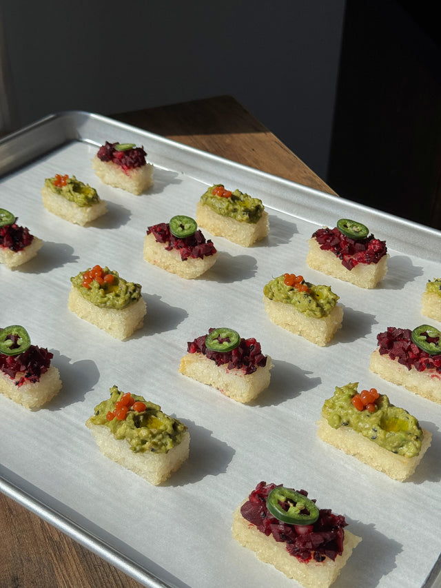 Air Fryer Avocado and Beet Crispy Rice Bites