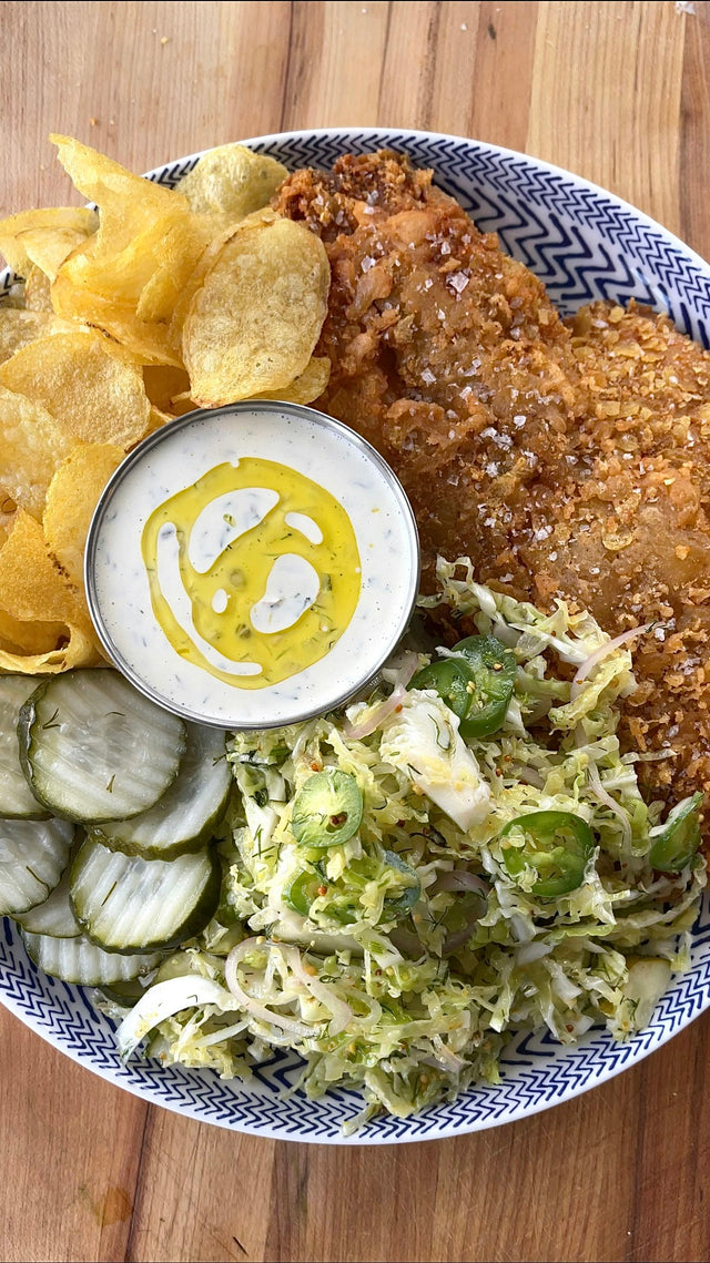 Fish and Chips with Grillo's Pickles